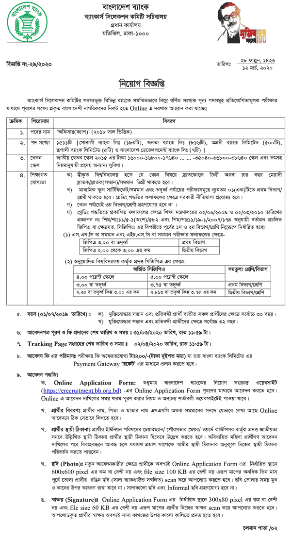 1511 Job Posts - 8 Combine Bank System - Bangladesh Bank